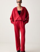 adidas by Stella McCartney суичър с цип и качулка дамски с памук червен KR6288