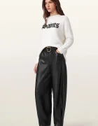AllSaints Кожен панталон JETT в черно с широка каройка с висока талия W026TD