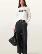 AllSaints Кожен панталон JETT в черно с широка каройка с висока талия W026TD