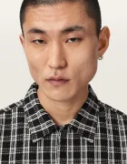AllSaints риза мъжка от памук CASBAH черна на каре M009SF