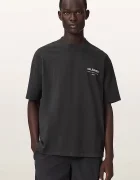 AllSaints уголемена тениска мъжка от памук BACKSTAGE SS CREW сива M033PF