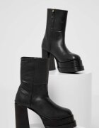 Answear.LAB Кожени боти x limited collection NO SHAME в черно с дебел ток