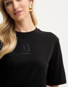 Armani Exchange Памучна рокля в черно къса със стандартна кройка XW000825 AF10356
