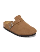 Birkenstock чехли сабо дамски от велур Boston Suede Leather кафяви 1032795