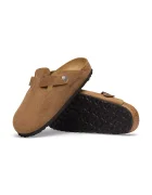 Birkenstock чехли сабо дамски от велур Boston Suede Leather кафяви 1032795
