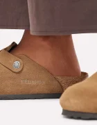 Birkenstock чехли сабо дамски от велур Boston Suede Leather кафяви 1032795