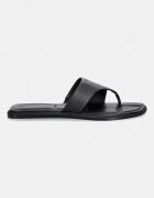 Calvin Klein джапанки дамски от кожа FLAT SANDAL THONG LTH черни HW0HW02866