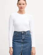 Calvin Klein Jeans блуза с дълги ръкави дамска от памук с еластан бяла LV047A803G