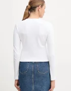 Calvin Klein Jeans блуза с дълги ръкави дамска от памук с еластан бяла LV047A803G
