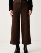 Calvin Klein Jeans широк панталон дамски от памук с еластан кафяв с висока талия LV047H624G