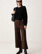 Calvin Klein Jeans широк панталон дамски от памук с еластан кафяв с висока талия LV047H624G