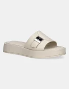 Calvin Klein Кожени чехли FLATFORM SLIDE W/CK HW - LTH