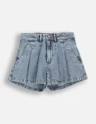 Coccodrillo къс панталон за деца от памук син с висока талия COLLECTION JEANS GIRL