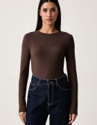 Guess Jeans блуза с дълги ръкави дамска от памук с еластан кафява W4YI22 J1314