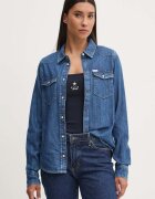 Guess Jeans Дънкова риза дамска в синьо с кройка по тялото с класическа яка W4YH35 D5EI3