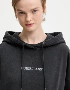 Guess Jeans Памучен суичър в черно с качулка с апликация W5BQ15 KCPR1