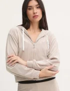 Juicy Couture Горнище на пижама тип суичър LIV RIB VELOUR HOODIE в бежово JCLBJ125503
