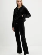 Juicy Couture Кадифен суичър в черно с качулка с изчистен дизайн JCWAS225310