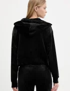 Juicy Couture Кадифен суичър в черно с качулка с изчистен дизайн JCWAS225310