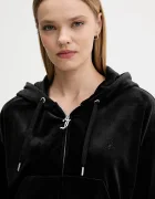 Juicy Couture Кадифен суичър в черно с качулка с изчистен дизайн JCWAS225310