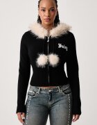 Juicy Couture пуловер със закопчаване дамски с вискоза KNIT JUICY DIAMANTE WITH FUR TRIM черен JCWAS226309