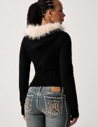 Juicy Couture пуловер със закопчаване дамски с вискоза KNIT JUICY DIAMANTE WITH FUR TRIM черен JCWAS226309