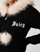 Juicy Couture пуловер със закопчаване дамски с вискоза KNIT JUICY DIAMANTE WITH FUR TRIM черен JCWAS226309