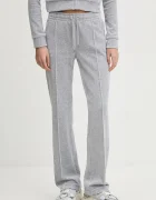 Juicy Couture разкроен панталон дамски от кадифе TINA TRACK PANT сив с ниска талия JCAPW045