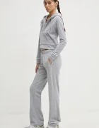 Juicy Couture разкроен панталон дамски от кадифе TINA TRACK PANT сив с ниска талия JCAPW045