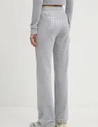 Juicy Couture разкроен панталон дамски от кадифе TINA TRACK PANT сив с ниска талия JCAPW045