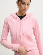 Juicy Couture суичър с цип и качулка дамски от кадифе MADISON HOODIE розов JCWA122001