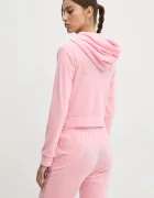 Juicy Couture суичър с цип и качулка дамски от кадифе MADISON HOODIE розов JCWA122001