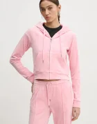 Juicy Couture суичър с цип и качулка дамски от кадифе MADISON HOODIE розов JCWA122001