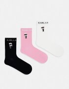 Karl Lagerfeld чорапи дамски с памук K/IKON 3 броя розови A4W47037