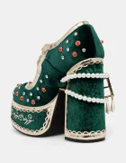 Koi Footwear Обувки с дебел ток в зелено DPK80 Boleyn’s Revenge Bejewelled Velvet