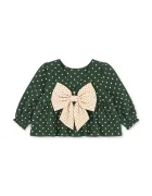 Konges Sløjd блуза за деца от памук с еластан ELIN BOW BLOUSE GOTS зелена с точки KS105976