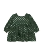 Konges Sløjd разкроена рокля от памук с еластан ELIN LS BOW DRESS GOTS зелена с щампа KS105979
