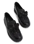 Kurt Geiger London Кожени мокасини Bow Crystal Loafer в черно с равна подметка 5388400109