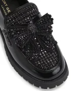 Kurt Geiger London Кожени мокасини Bow Crystal Loafer в черно с равна подметка 5388400109