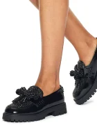 Kurt Geiger London Кожени мокасини Bow Crystal Loafer в черно с равна подметка 5388400109