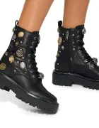 Kurt Geiger London кубинки дамски от кожа Woolwich Eagle Boot черни 6084600109