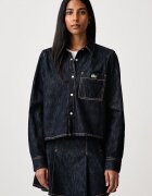 Lacoste риза дамска от деним тъмносиня с изчистена шарка CF8406