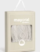 Mayoral Newborn шапка с помпон за бебе от памучна материя бяла 9120