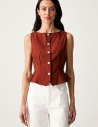 Morgan блуза дамска с вискоза кафява с изчистена шарка CAFE.F