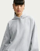 Nike Sportswear суичър с качулка дамски с памук Studio Fleece сив IX7043.012