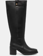 Tommy Hilfiger Кожени ботуши RIDING LTHR LONG BOOT BLOCK HEEL в черно с дебел ток FW0FW08777