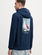 Tommy Hilfiger Памучен суичър в тъмносиньо с качулка с изчистен дизайн MW0MW39151