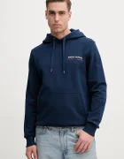 Tommy Hilfiger Памучен суичър в тъмносиньо с качулка с изчистен дизайн MW0MW39151