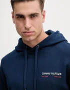 Tommy Hilfiger Памучен суичър в тъмносиньо с качулка с изчистен дизайн MW0MW39151