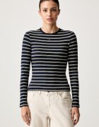 Tommy Jeans блуза с дълги ръкави дамска от памук с еластан тъмносиня DW0DW17387